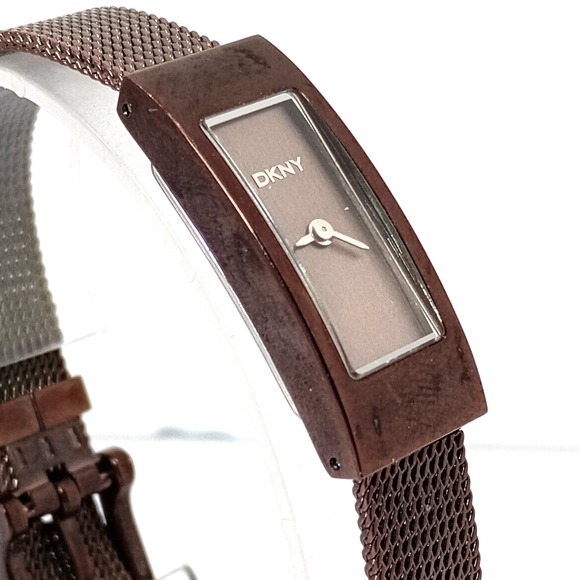 DKNY Women Chocolate Brown Slim Mesh Watch Minimalist Rectangular New Battery - Picture 2 of 11